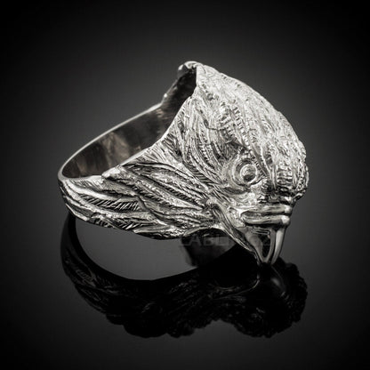 Sterling Silver American Eagle Head Men's Statement Ring Karma Blingz