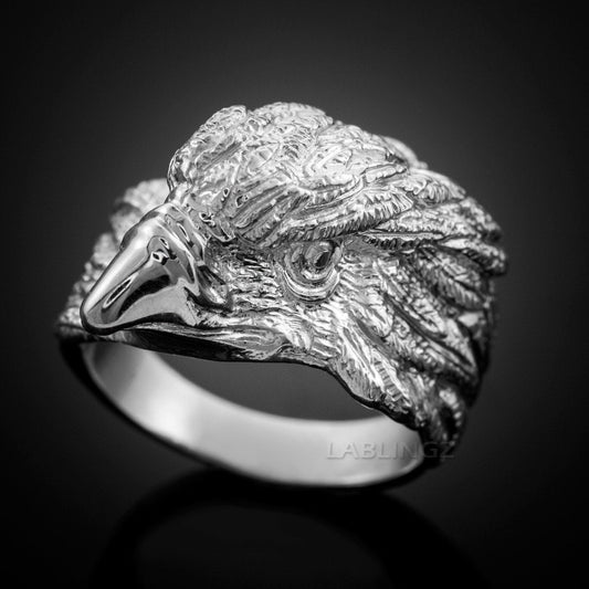 Sterling Silver American Eagle Head Men's Statement Ring Karma Blingz