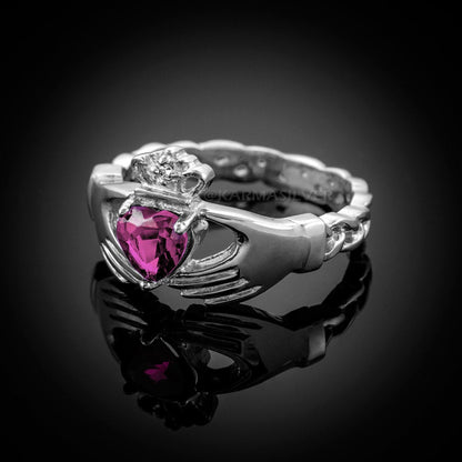 Silver Claddagh Ring - Alexandrite CZ Birthstone Ring - Celtic Band Irish Claddagh Ring Karma Blingz