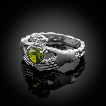Silver Claddagh Ring - Peridot CZ Birthstone Ring - Celtic Band Irish Claddagh Ring Karma Blingz