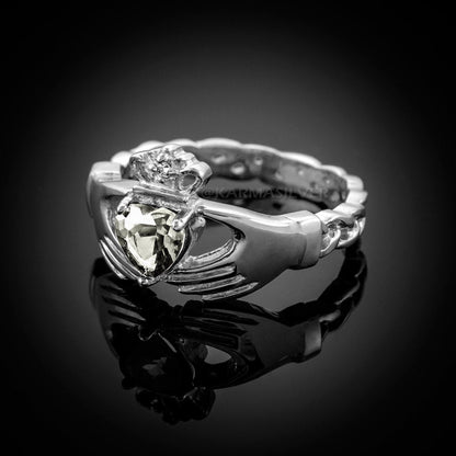 Silver Claddagh Ring - Clear CZ Irish Claddagh Ring - Celtic Band Claddagh Ring Karma Blingz