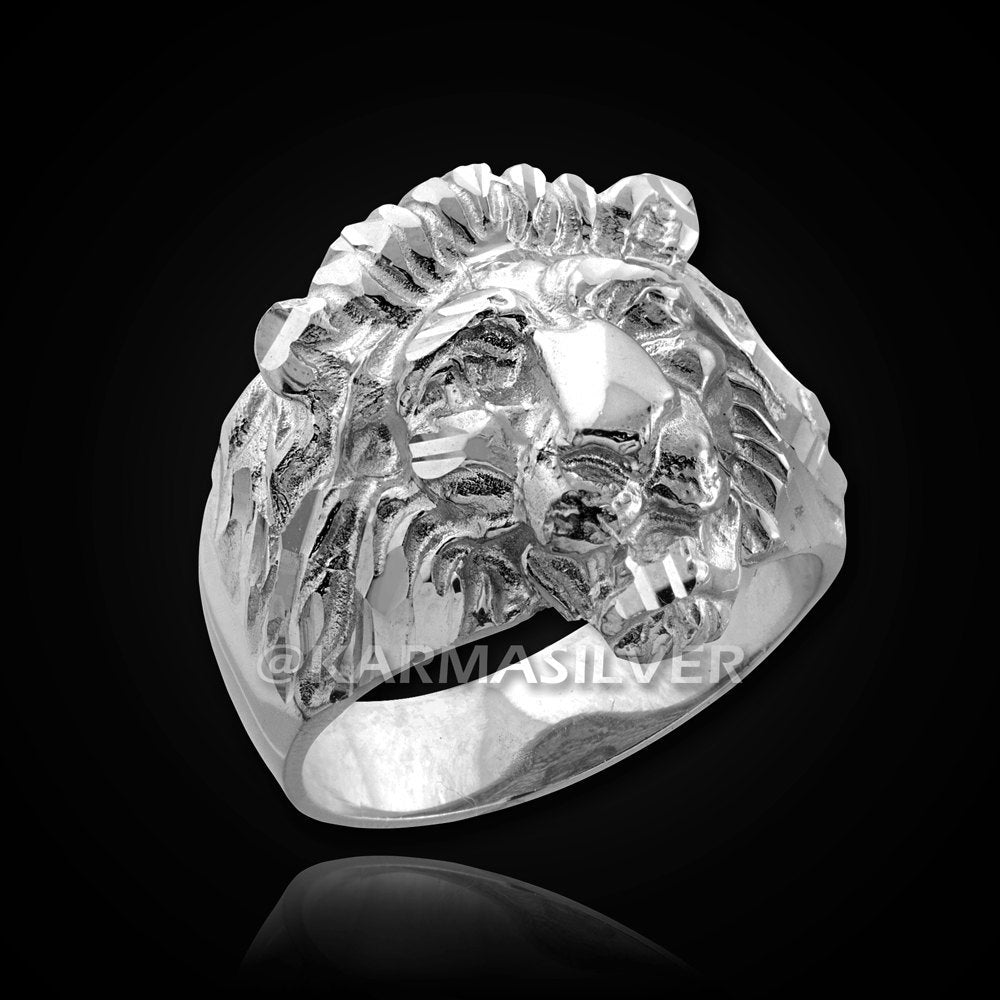 Sterling Silver Lion Ring - Silver Lion Head Mens Ring - Leo Ring Karma Blingz