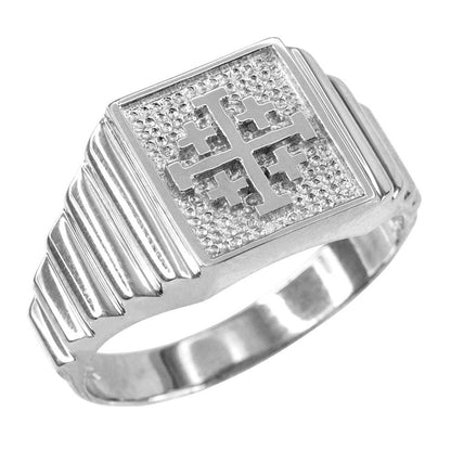 Sterling Silver Jerusalem Cross Mens Square Ring Karma Blingz