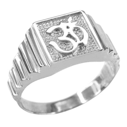 Silver Om Ring 925 Sterling Silver Mens Square Om Ring Karma Blingz
