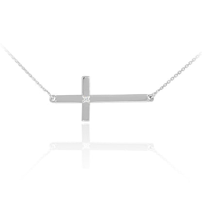 Silver Sideways Cross Diamond Necklace .925 Solid Sterling Silver Sideways Cross Diamond Necklace Karma Blingz