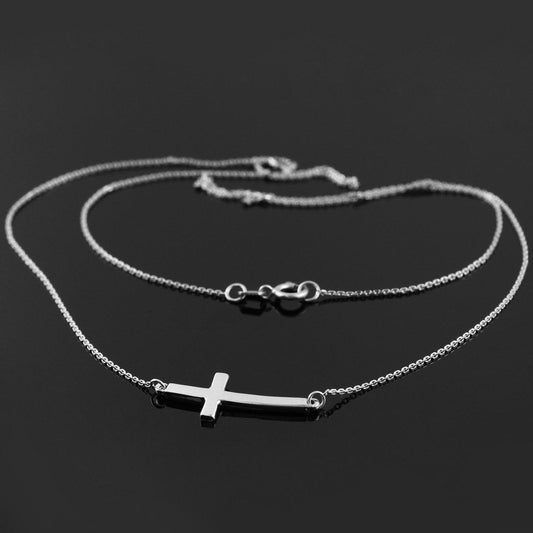 925 Sterling Silver Curved Small Sideways Cross Necklace Karma Blingz