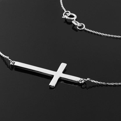 Silver Sideways Cross Necklace .925 Solid Sterling Silver Sideways Cross Necklace FDJ