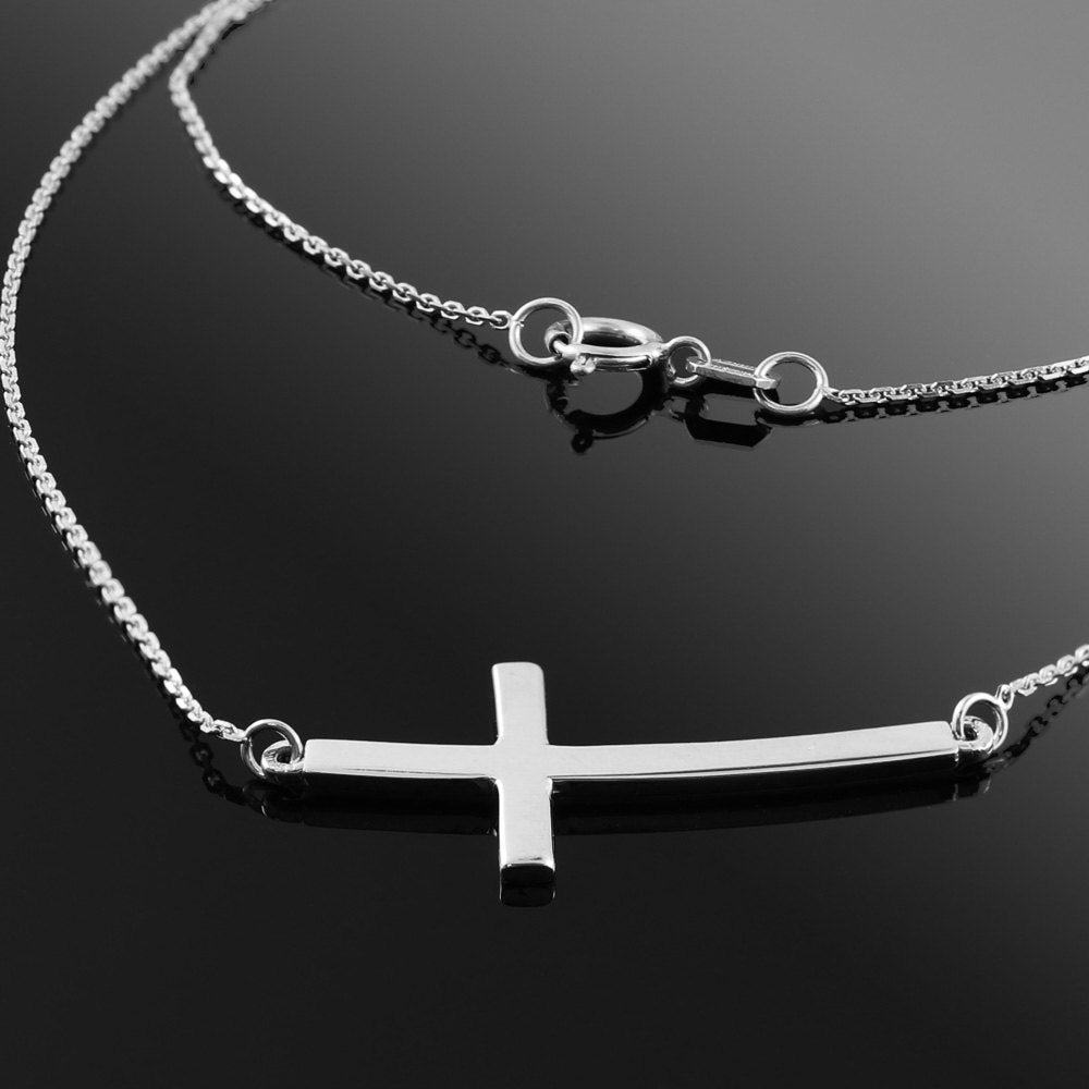 Silver Sideways Cross Necklace .925 Solid Sterling Silver Curved Sideways Cross Necklace FDJ