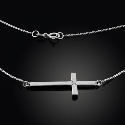Silver Sideways Cross Diamond Necklace .925 Solid Sterling Silver Sideways Cross Diamond Necklace Karma Blingz