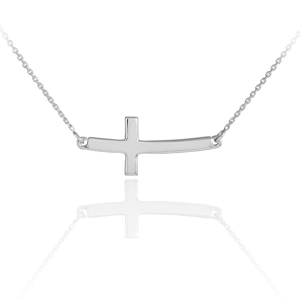 925 Sterling Silver Curved Small Sideways Cross Necklace Karma Blingz