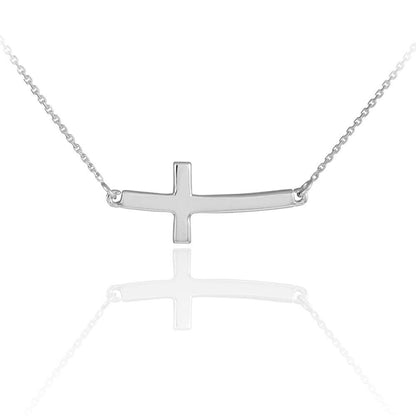 925 Sterling Silver Curved Small Sideways Cross Necklace Karma Blingz