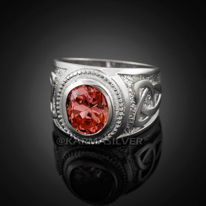 Silver Celtic Ring 925 Sterling Silver Garnet CZ Mens Celtic Ring Karma Blingz