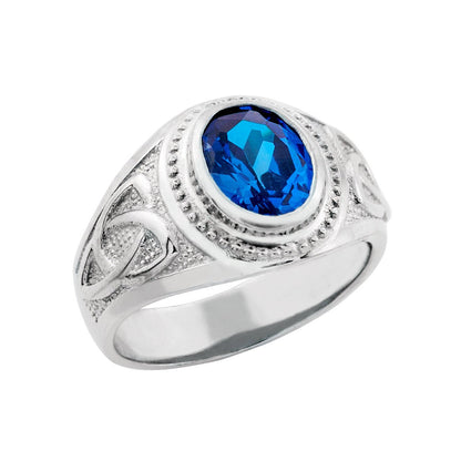 Silver Celtic Ring 925 Sterling Silver Sapphire Blue CZ Mens Celtic Ring Karma Blingz