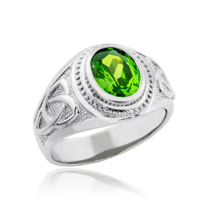 Silver Celtic Ring 925 Sterling Silver Emerald Green CZ Mens Celtic Ring Karma Blingz
