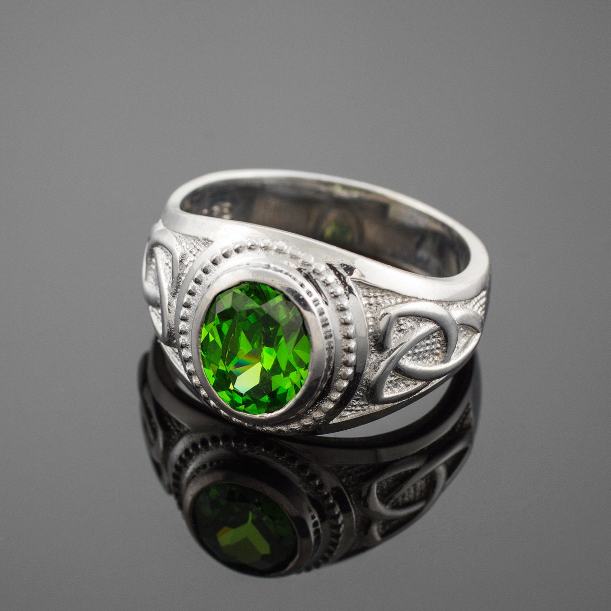 Silver Celtic Ring 925 Sterling Silver Emerald Green CZ Mens Celtic Ring Karma Blingz