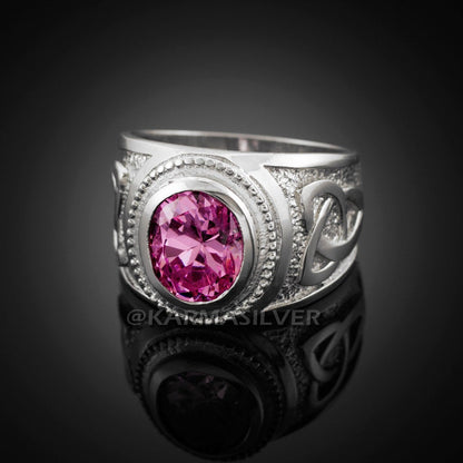 Silver Celtic Ring 925 Sterling Silver Alexandrite CZ Mens Celtic Ring Karma Blingz