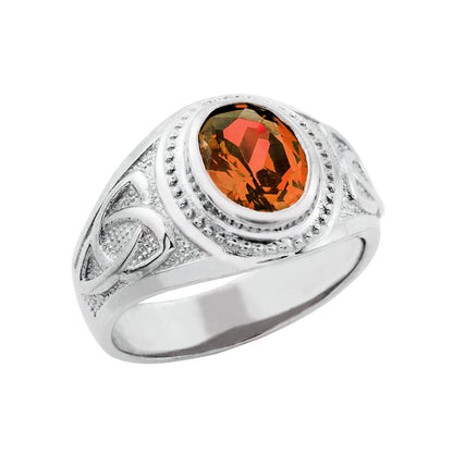 Silver Celtic Ring 925 Sterling Silver Garnet CZ Mens Celtic Ring Karma Blingz