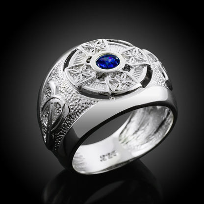 Sterling Silver Blue CZ Mens Celtic Statement Ring Karma Blingz