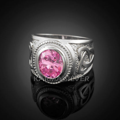 Silver Celtic Ring 925 Sterling Silver Pink CZ Mens Celtic Ring Karma Blingz