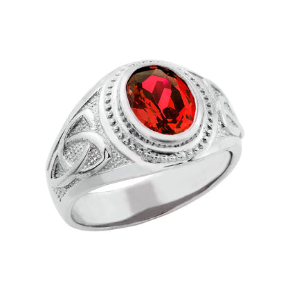 Silver Celtic Ring 925 Sterling Silver Ruby Red CZ Mens Celtic Ring Karma Blingz