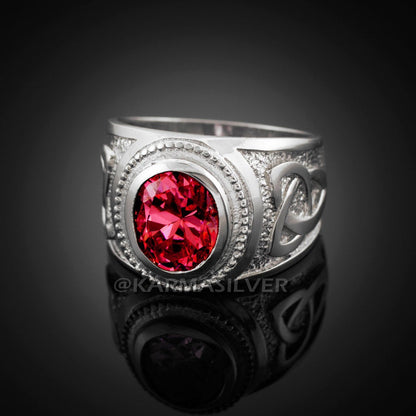 Silver Celtic Ring 925 Sterling Silver Ruby Red CZ Mens Celtic Ring Karma Blingz