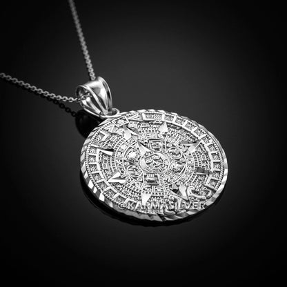 Sterling Silver Aztec Mayan Sun Calendar Necklace Karma Blingz