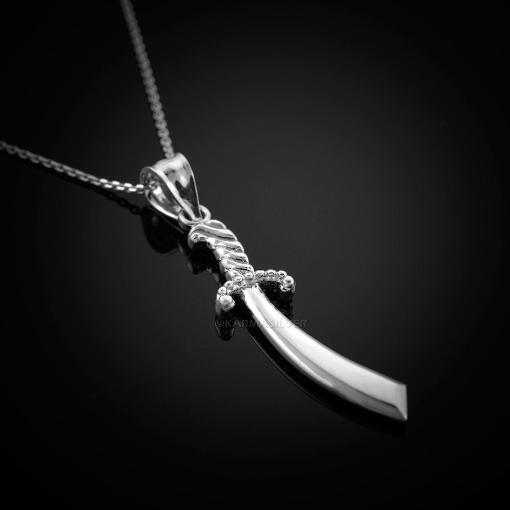 Sterling Silver Islamic Scimitar Sword Pendant Necklace Karma Blingz