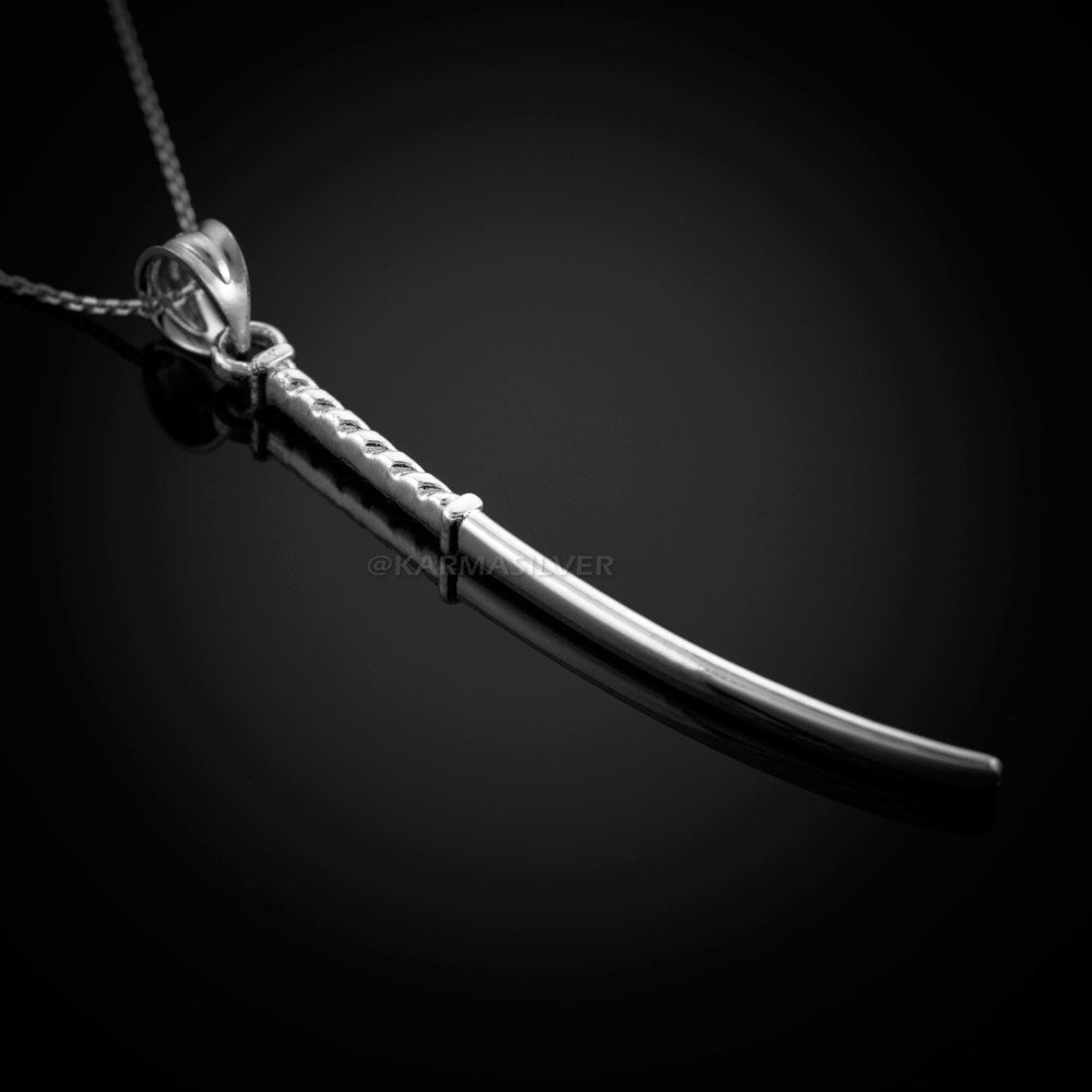 Sterling Silver Japanese Samurai Katana Ninja Sword Pendant Necklace FDJ