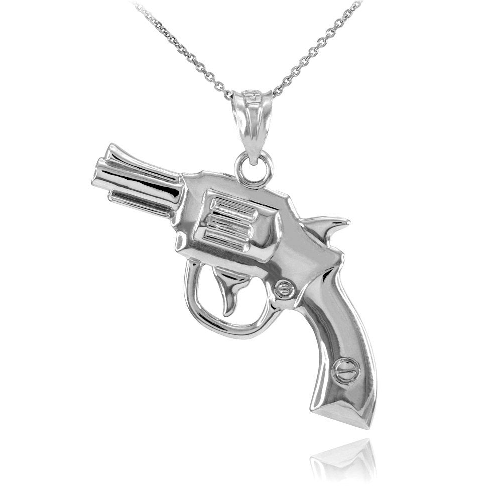 Sterling Silver Revolver Pistol Pendant Necklace Karma Blingz