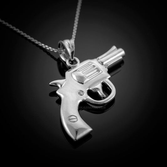 Sterling Silver Revolver Pistol Pendant Necklace Karma Blingz