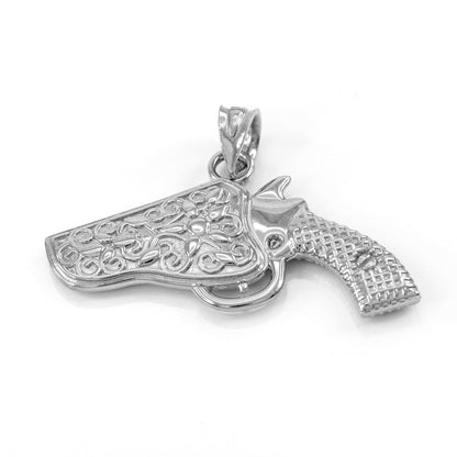 Sterling Silver Holstered Gun Revolver Pistol Pendant Necklace Karma Blingz