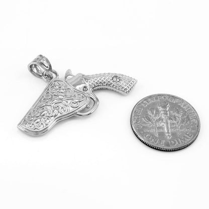 Sterling Silver Holstered Gun Revolver Pistol Pendant Necklace Karma Blingz