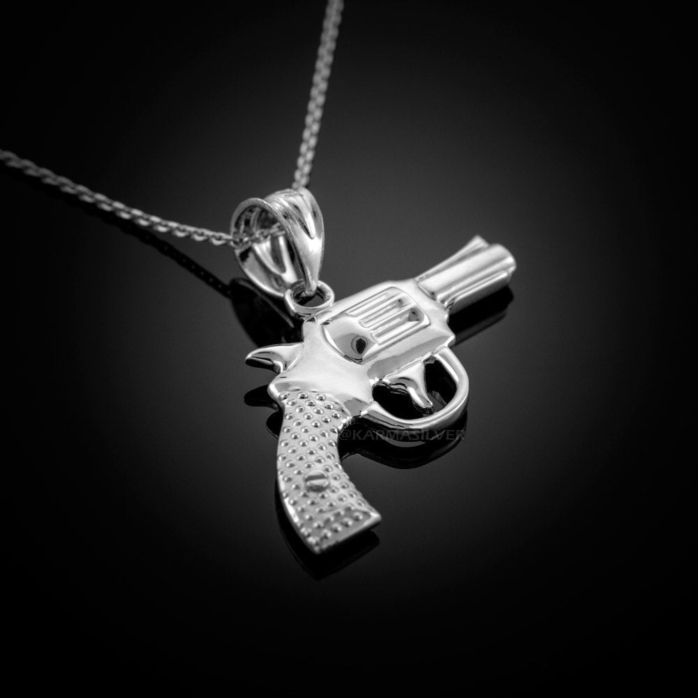 Sterling Silver Revolver Pistol Gun Pendant Necklace Karma Blingz
