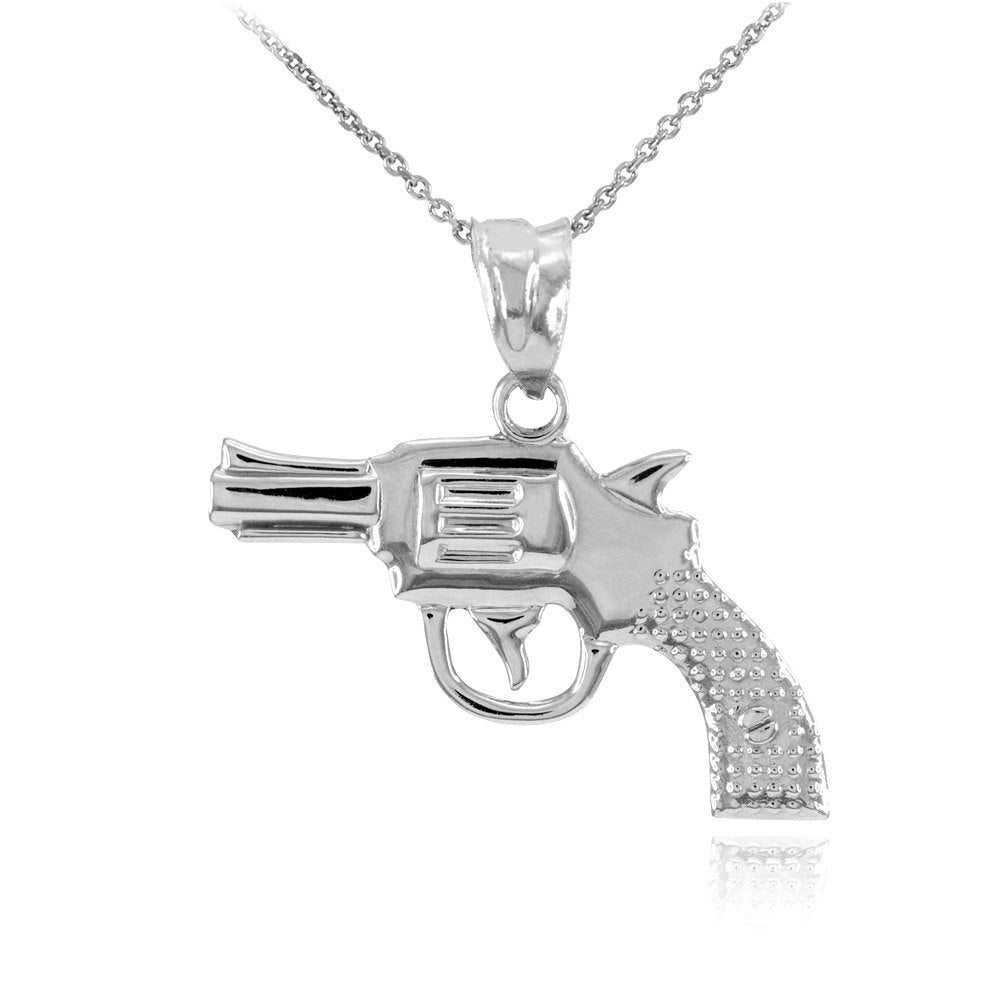 Sterling Silver Revolver Pistol Gun Pendant Necklace Karma Blingz