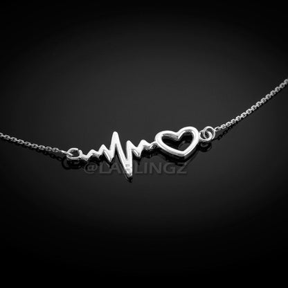 14K White Gold Heartbeat Necklace Karma Blingz
