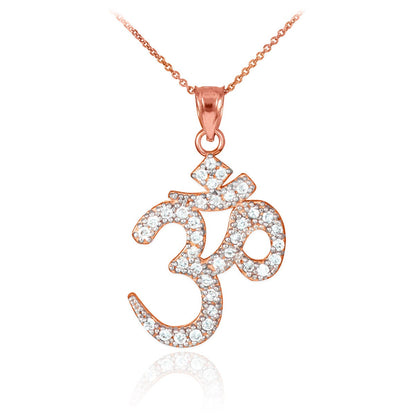14K Diamond Studded Om Yoga Pendant Necklace (yellow, white, rose gold) Karma Blingz
