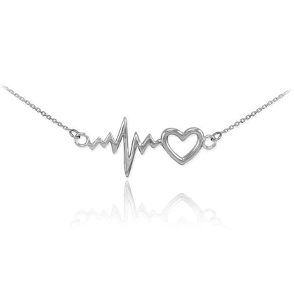 14K White Gold Heartbeat Necklace Karma Blingz
