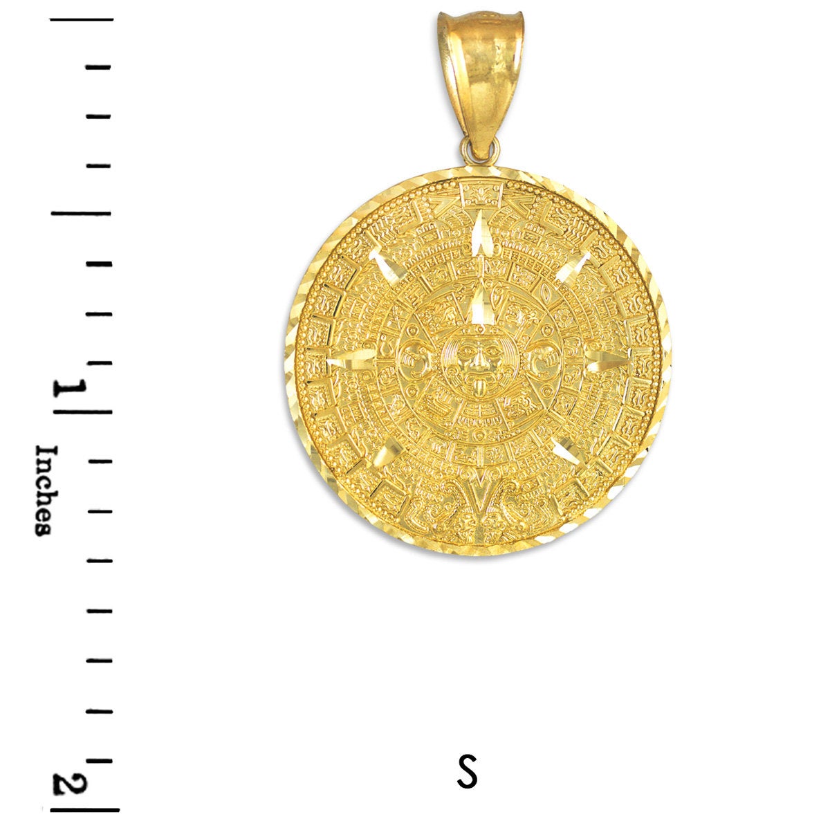 10K Gold Aztec Mayan Sun Calendar Pendant Necklace (yellow, white, rose gold) Karma Blingz