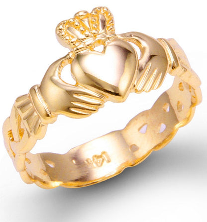 Ladies Yellow Gold Celtic Band Irish Claddagh Ring Karma Blingz