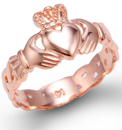Ladies Rose Gold Celtic Band Irish Claddagh Ring Karma Blingz