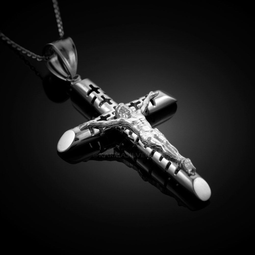 Sterling Silver Crucifix Tube Cross Pendant Necklace Karma Blingz