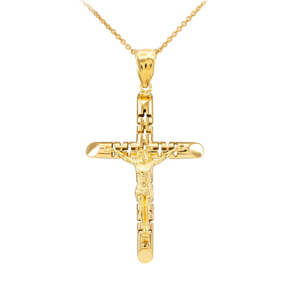 Gold Crucifix Tube Cross Pendant Necklace (yellow gold, white gold) Karma Blingz