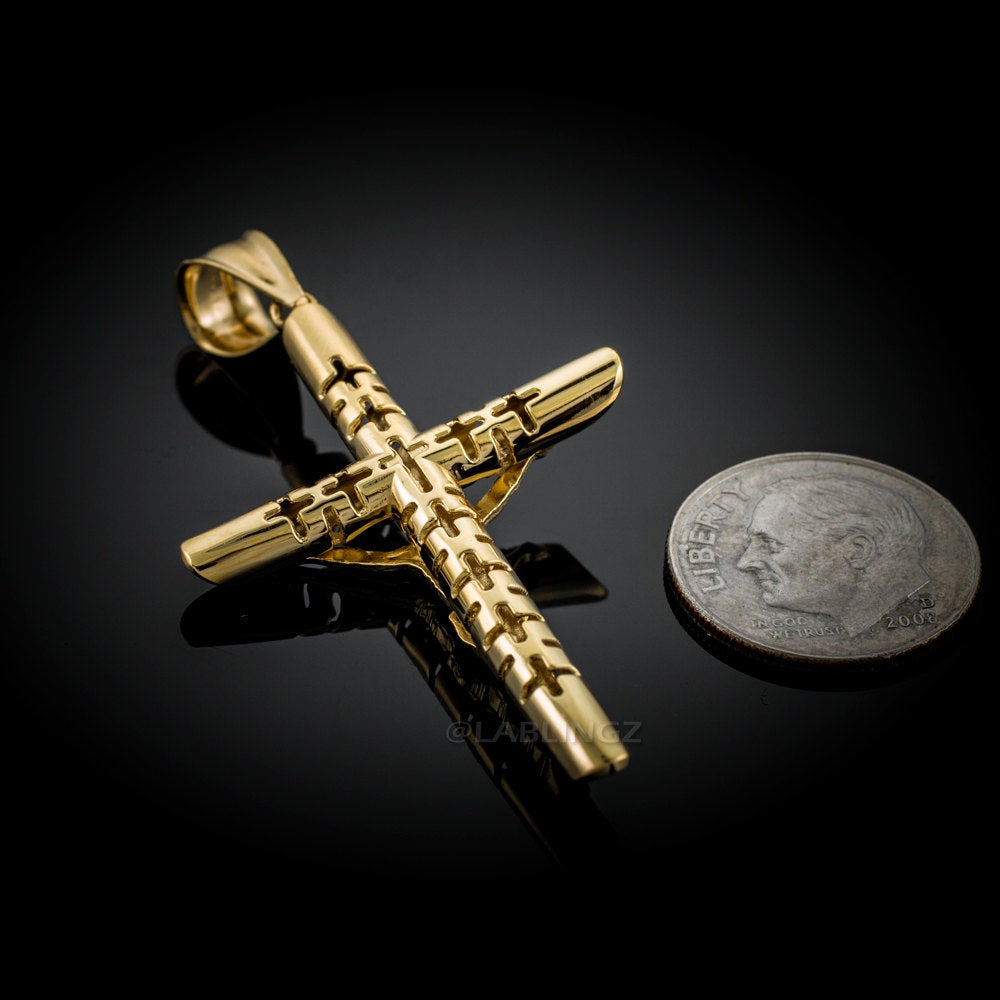 Gold Crucifix Tube Cross Pendant Necklace (yellow gold, white gold) Karma Blingz