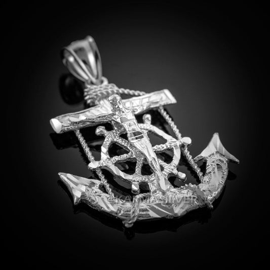 925 Sterling Silver Mariner Crucifix Anchor Mens Cross Pendant (Medium) Karma Blingz