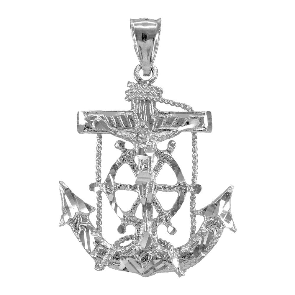 925 Sterling Silver Mariner Crucifix Anchor Mens Cross Pendant (Medium) Karma Blingz