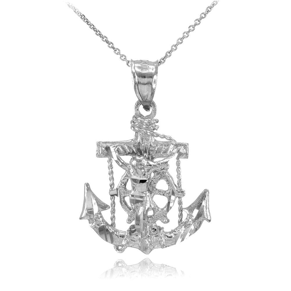 Sterling Silver Mariner Crucifix Anchor Cross Pendant Necklace Karma Blingz