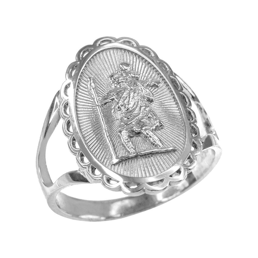 Sterling Silver Saint Christopher Ladies Oval Ring Karma Blingz