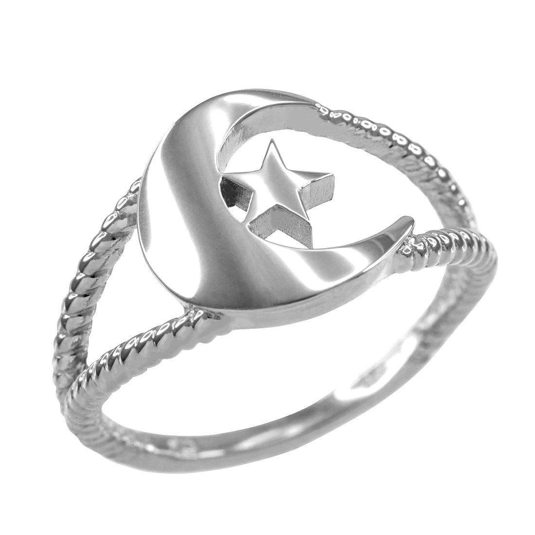 925 Sterling Silver Crescent Moon Dainty Islamic Ring Karma Blingz