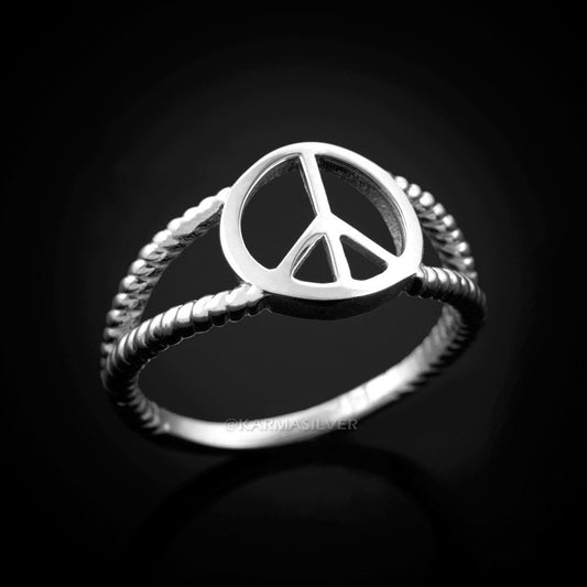 925 Sterling Silver Peace Sign Dainty Ring Karma Blingz
