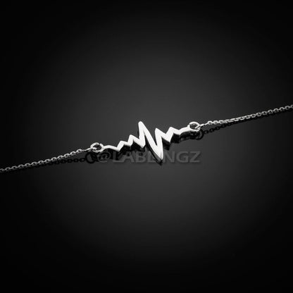 14K White Gold Heartbeat EKG Pulse Bracelet Karma Blingz